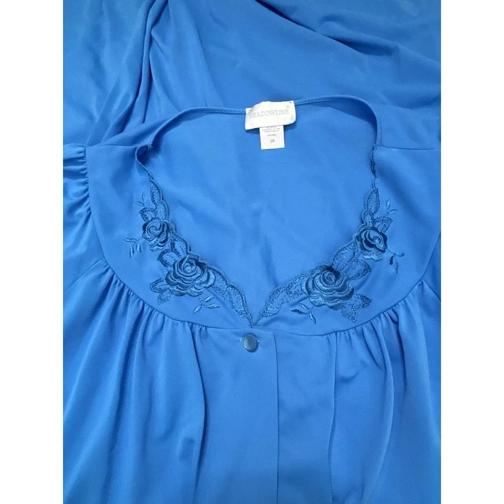 Shadowline Nightgown Womens 2X Cobalt Royal Blue Vintage Embroidered USA